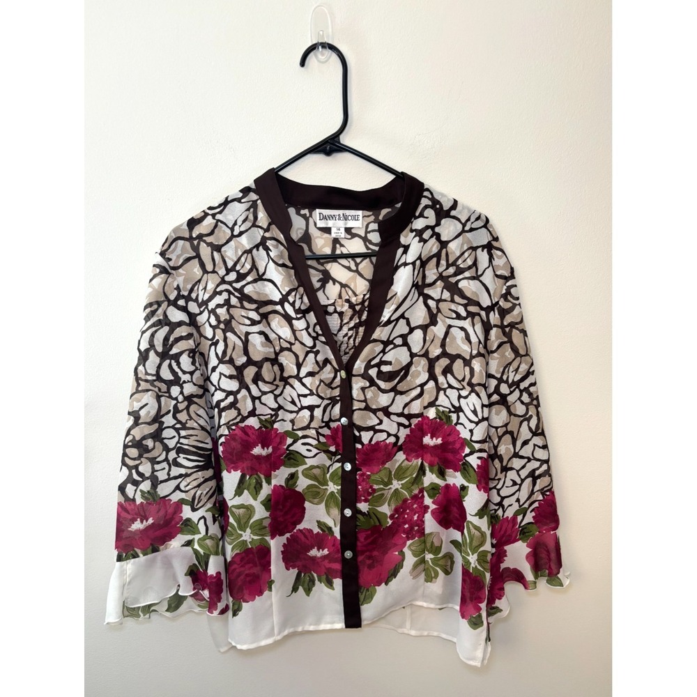 Danny & Nicole Floral Two Piece Blouse Size 14